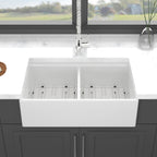 Farmhouse Sink Workstation 33" Ceramic Double Bowl with Ledges - White