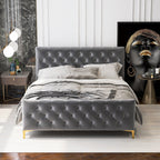 Elegant Design Upholstered Bed with Solid Wood Frame - Dark Gray