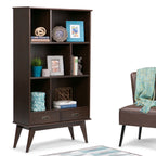 Mid Century Wide Bookcase with Storage Drawers - Multiple Colors