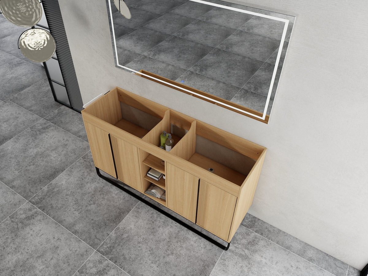60-Inch Freestanding Bathroom Cabinet with Soft Close Doors & Open Storage - Oak