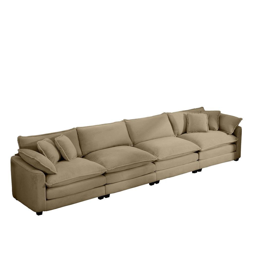 Modern Upholstered 4 Seater Fabric Sofa with Arm and Throw Pillows - Multiple Colors