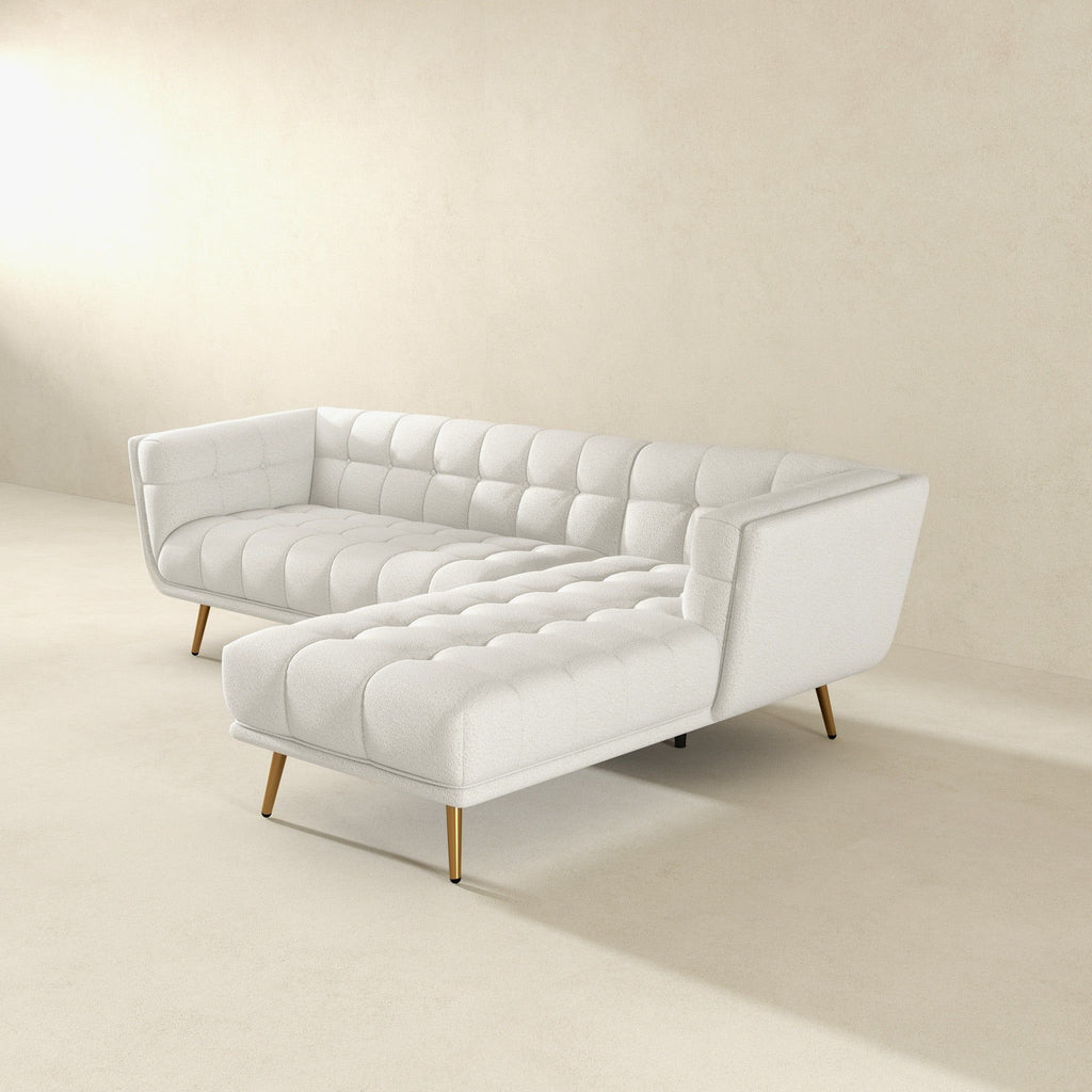 L Shape Sectional Sofa Tufted with Mid-Century Modern Design - Dark Gray or Beige