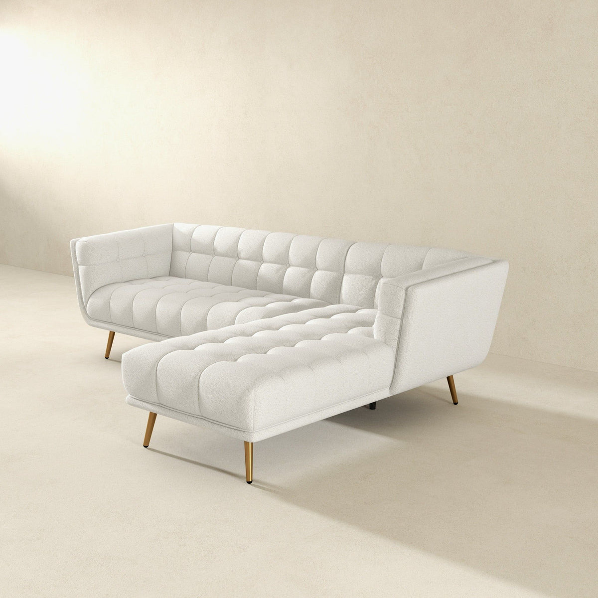 L Shape Sectional Sofa Tufted with Mid-Century Modern Design - Dark Gray or Beige