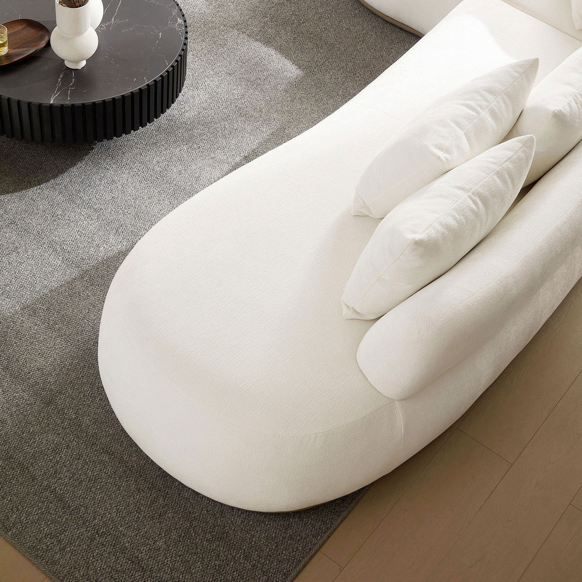 Oversized L-Shape Sectional Sofa with Ottoman with Spacious Seating - Beige