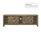 Chevron Patterned Living Room TV Stand with Sliding Doors - Light Brown