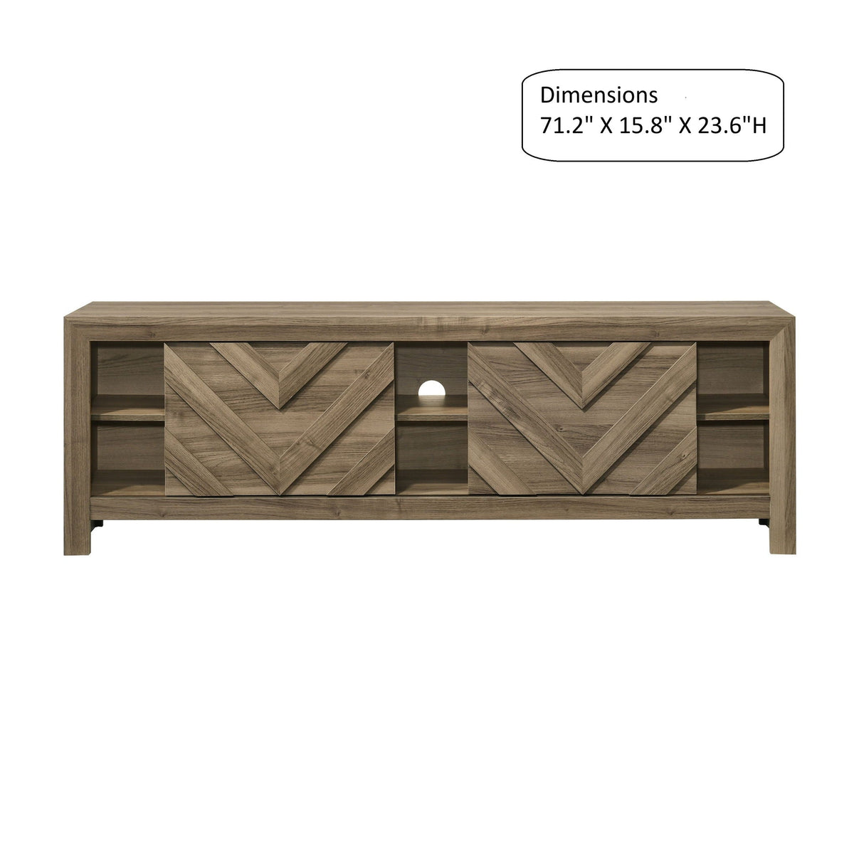 Chevron Patterned Living Room TV Stand with Sliding Doors - Light Brown