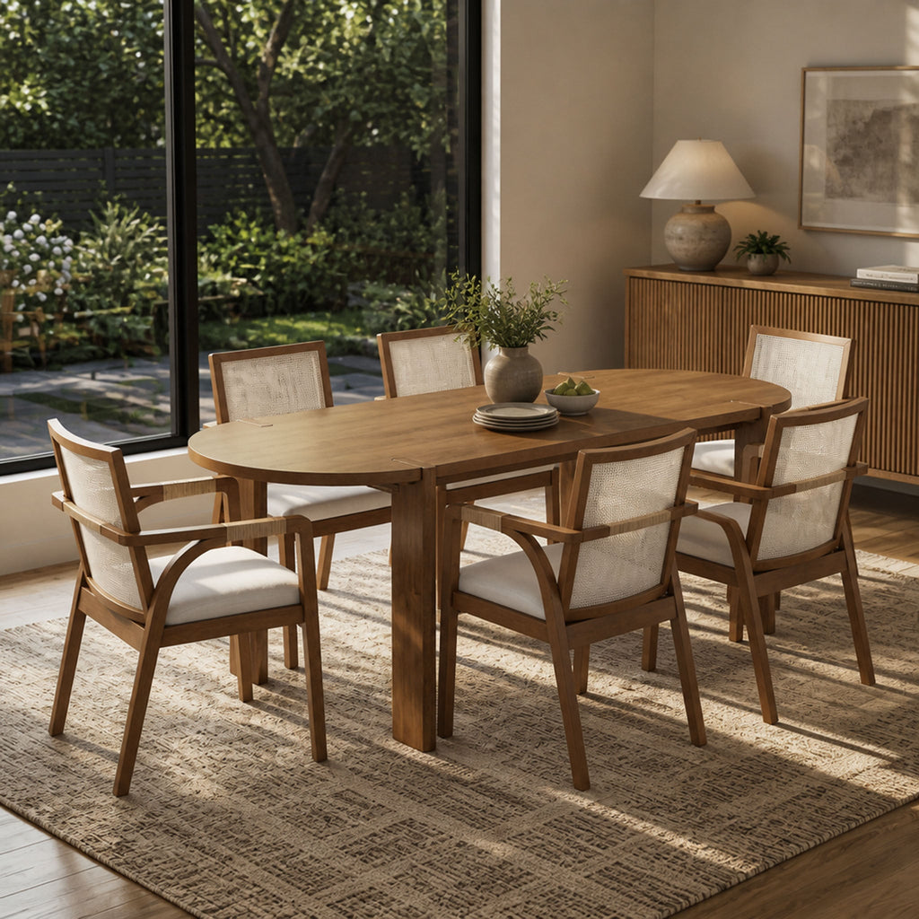 7-Piece Dining Table Set, 71" Oval Rubber Wood