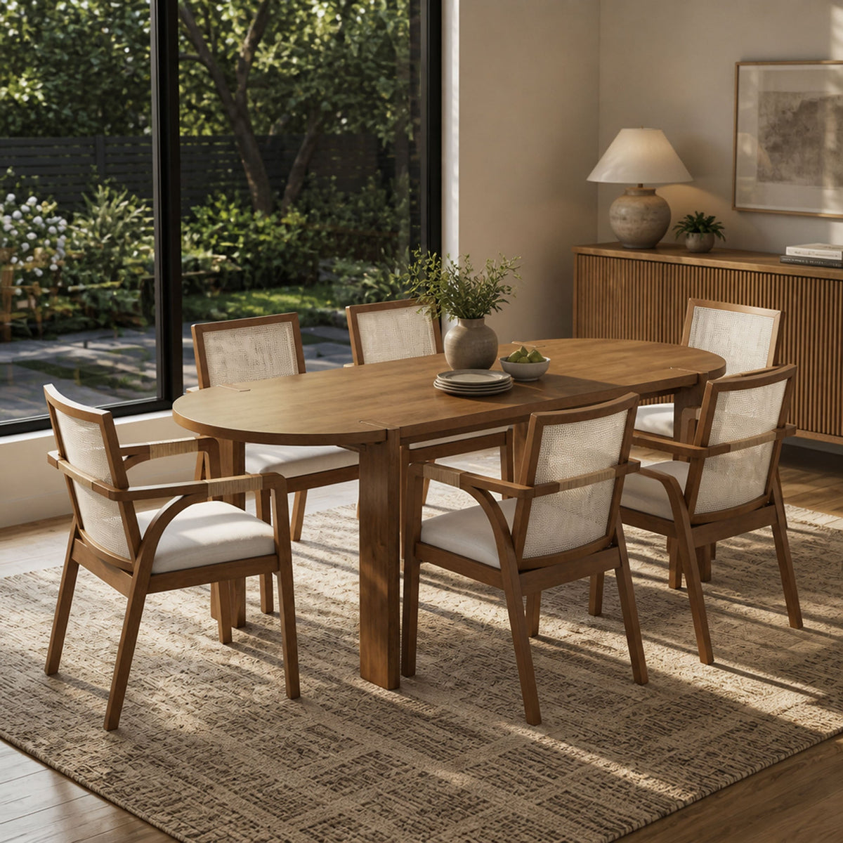 7-Piece Dining Table Set, 71" Oval Rubber Wood