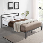 Queen Metal Bed Frame With Headboard - Durable Steel Platform - Dark Gray