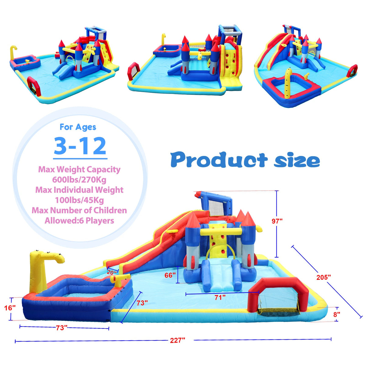 10 in1 Inflatable Slide Water Park with Climbing Wall - Multicolor