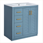 Ceramic Sink Vanity Combo with 3 Drawers and Soft Closing Doors - 30"