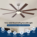 Large Ceiling Fan with Dimmable LED Light and Remote Control - Black or Dark Brown