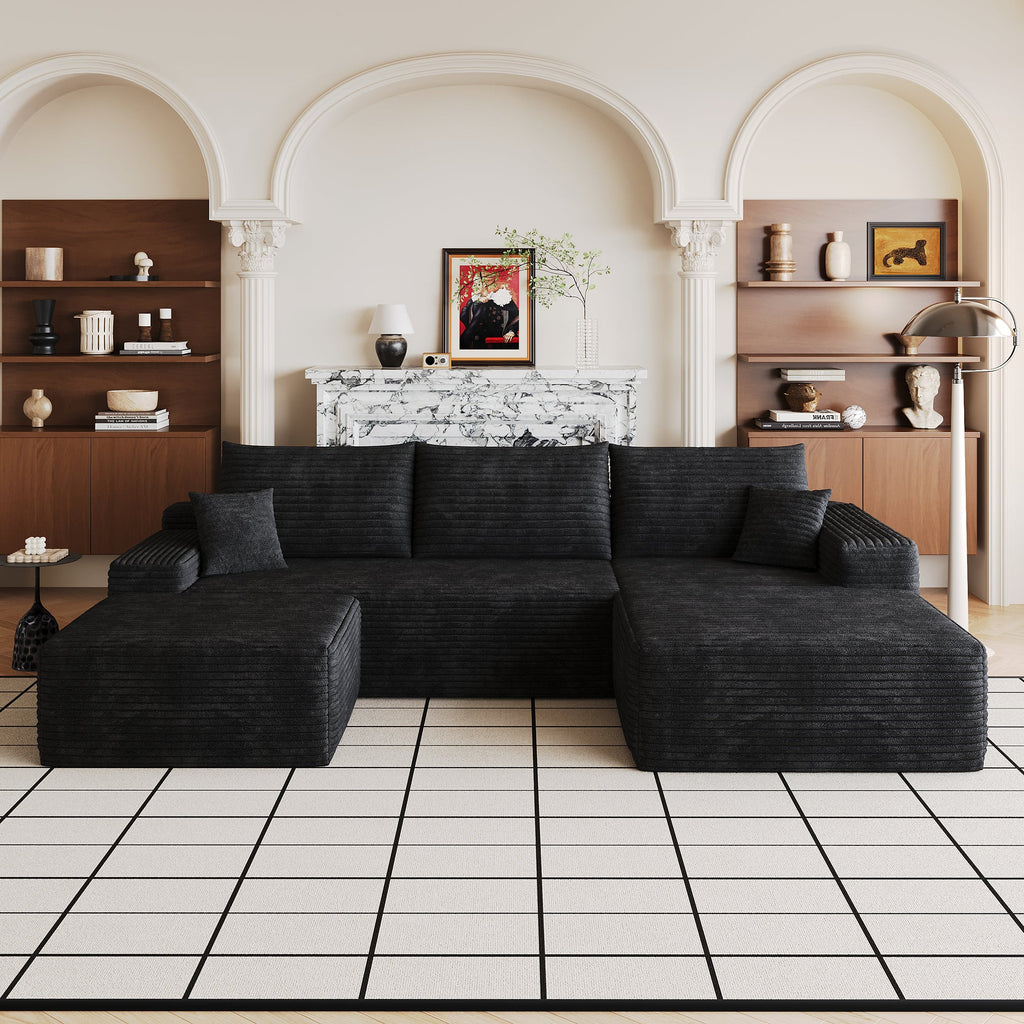 107" Cloud Sectional Sofa with Ottoman - Modern Minimalist Design - Black