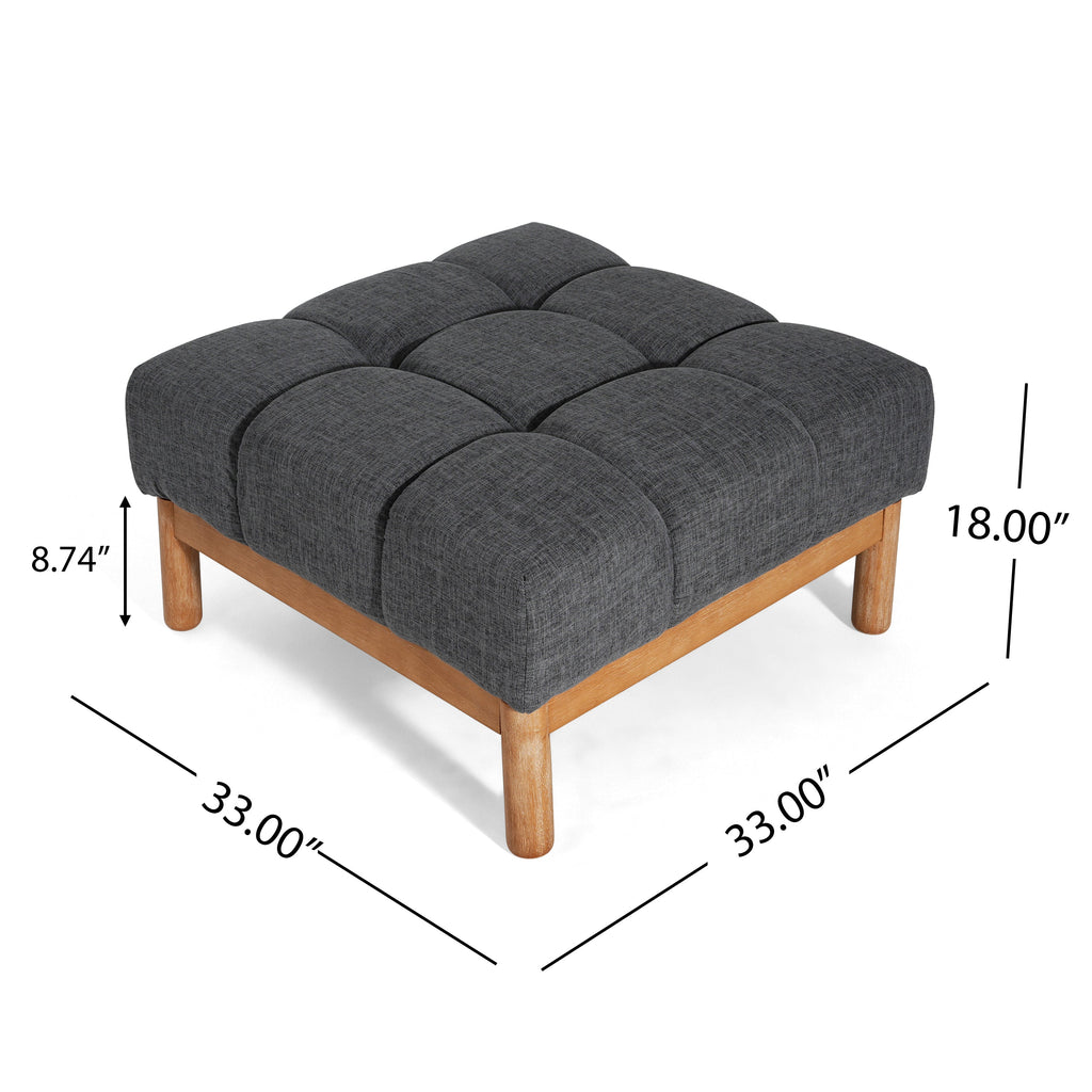Modern Upholstered Deep Biscuit-style Tufted Ottoman with Square Profile - Gray or White