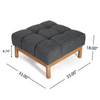 Modern Upholstered Deep Biscuit-style Tufted Ottoman with Square Profile - Gray or White