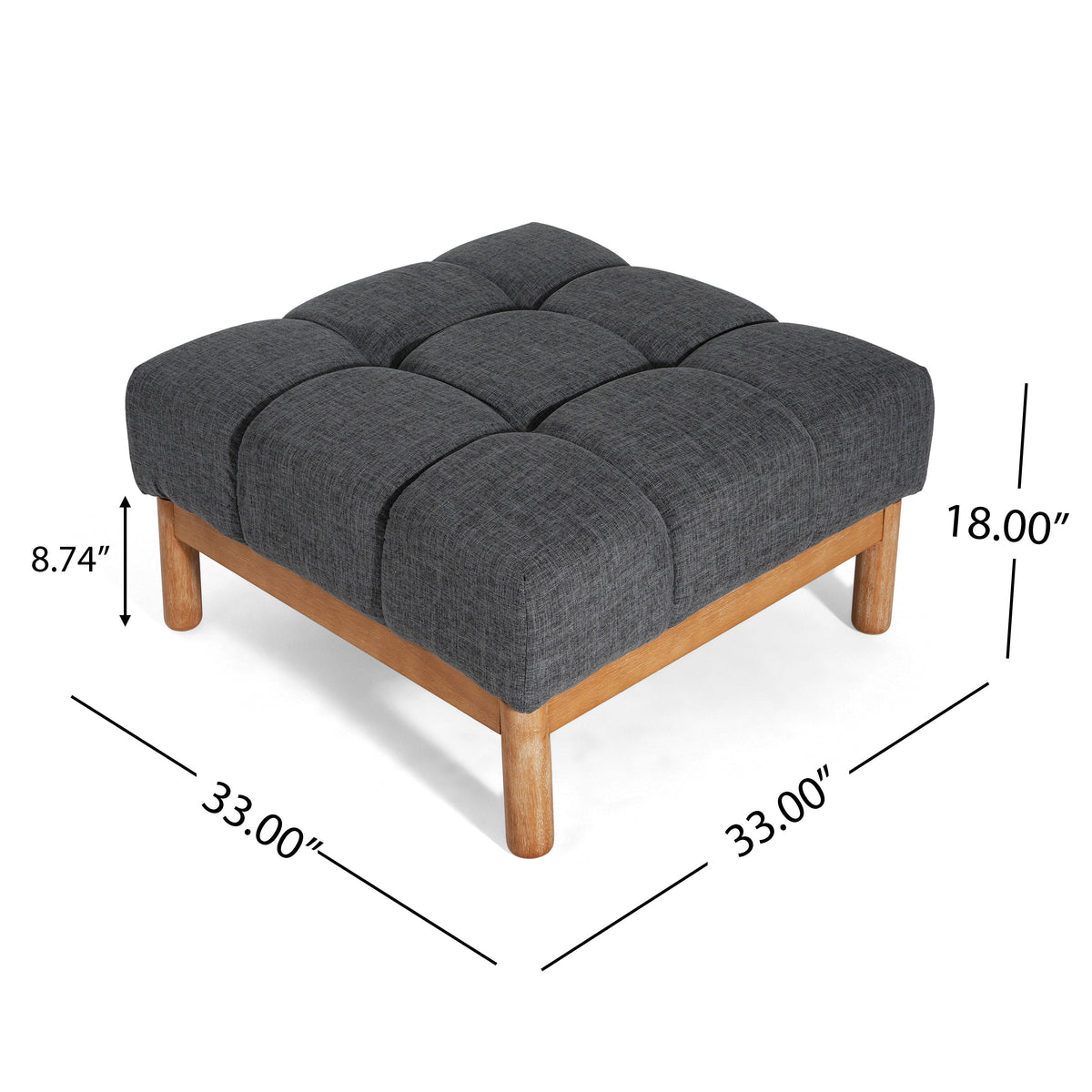Modern Upholstered Deep Biscuit-style Tufted Ottoman with Square Profile - Gray or White