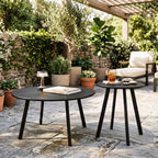 Modern 2-Piece Round Nesting Coffee Table Set with Weather-Resistant Iron - Black