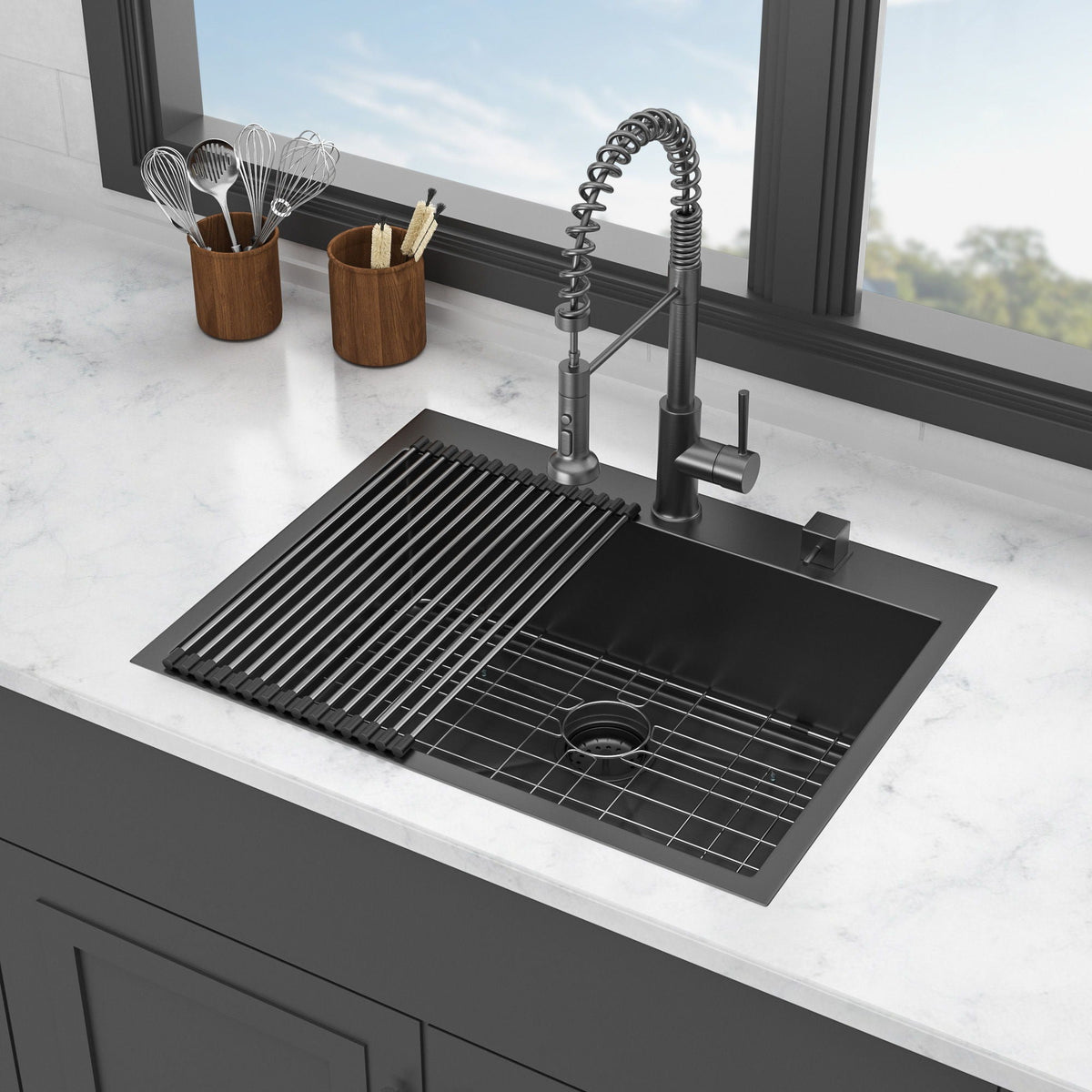 Topmount Kitchen Sink 16 Gauge Single Bowl with Nano Finish - Black