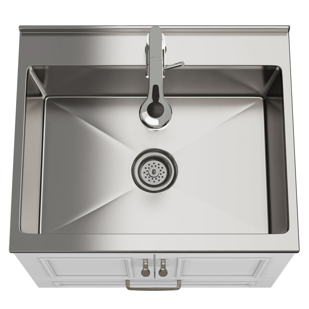 Laundry Cabinet with Faucet and Stainless Steel Sink - White