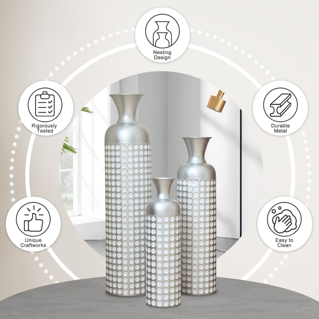 Semi-Handcrafted Metal Vase Set with Embossed Texture - Gold