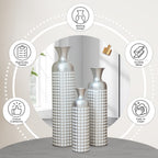 Semi-Handcrafted Metal Vase Set with Embossed Texture - Gold