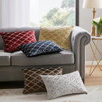 Silver Oblong Velvet Throw Pillow with Hand-Beaded Details - 22x15