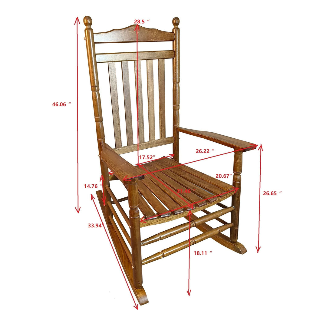 Balcony Porch Adult Rocking Chair with Solid Hardwood Frame - Available in Brown, Oak, or White