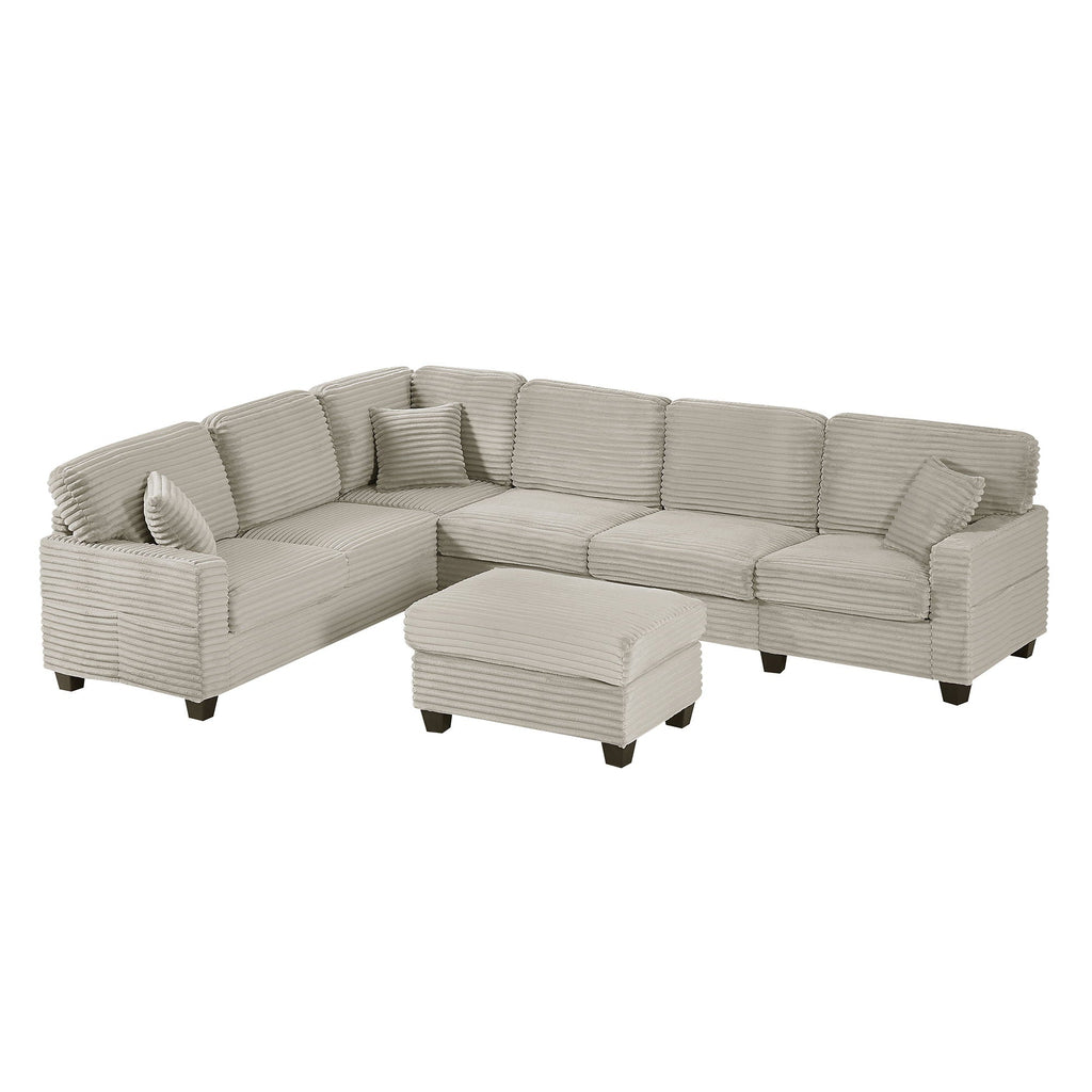 U-Shaped Upholstered Sectional Sofa with Movable Ottoman