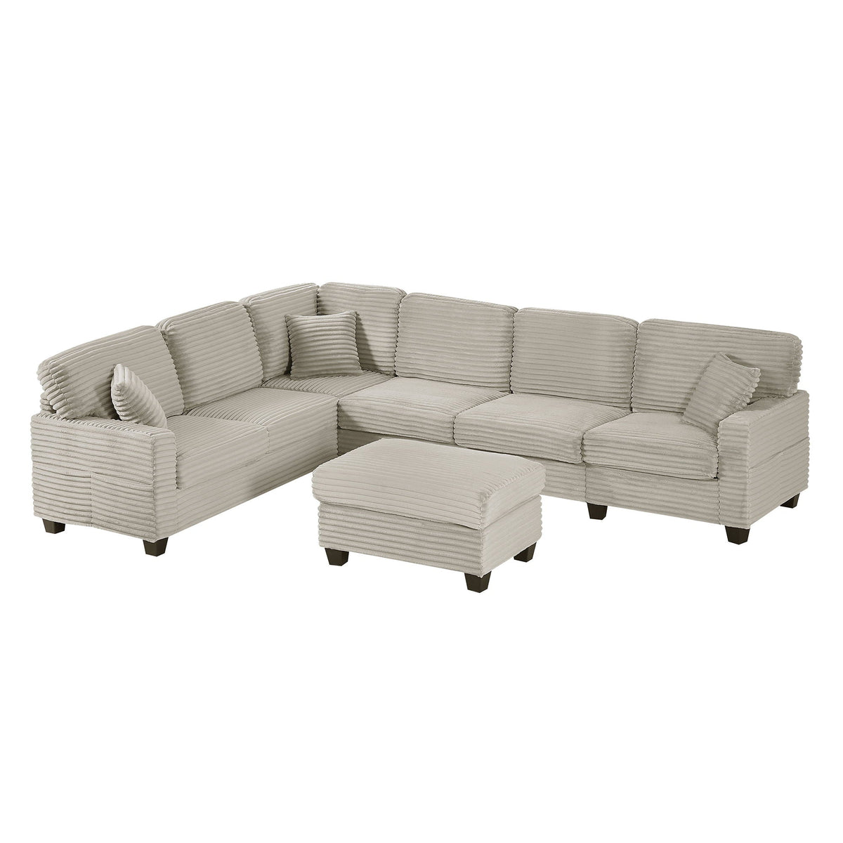U-Shaped Upholstered Sectional Sofa with Movable Ottoman