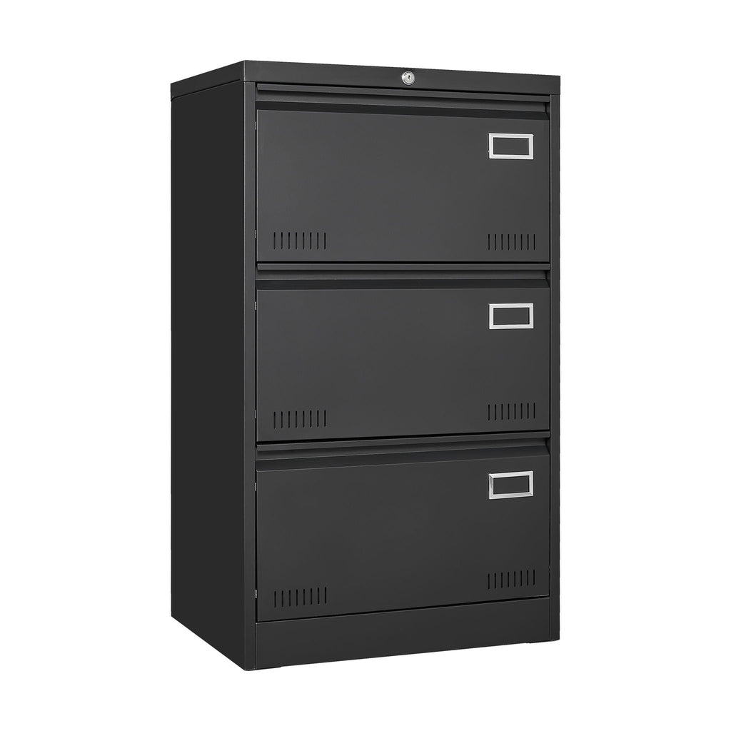 Locking Metal Filing Cabinet 3 Drawer - Multiple Sizes, Black or White