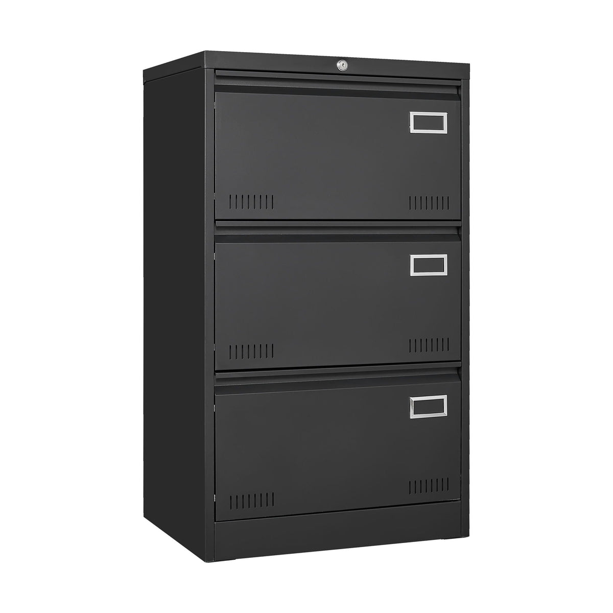 Locking Metal Filing Cabinet 3 Drawer - Multiple Sizes, Black or White