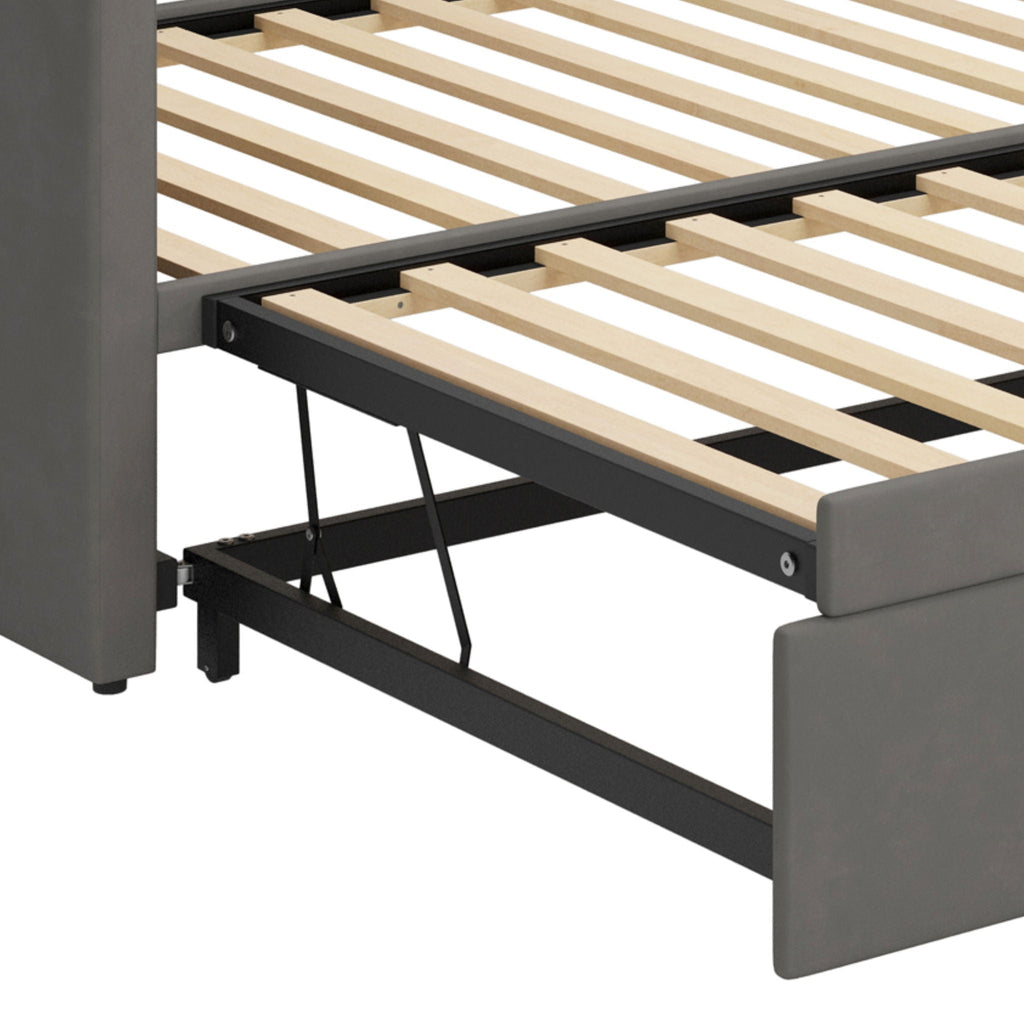 Upholstered Daybed With Pop Up Trundle Sofa Bed - Space Saving, Durable Frame - Gray or Pink