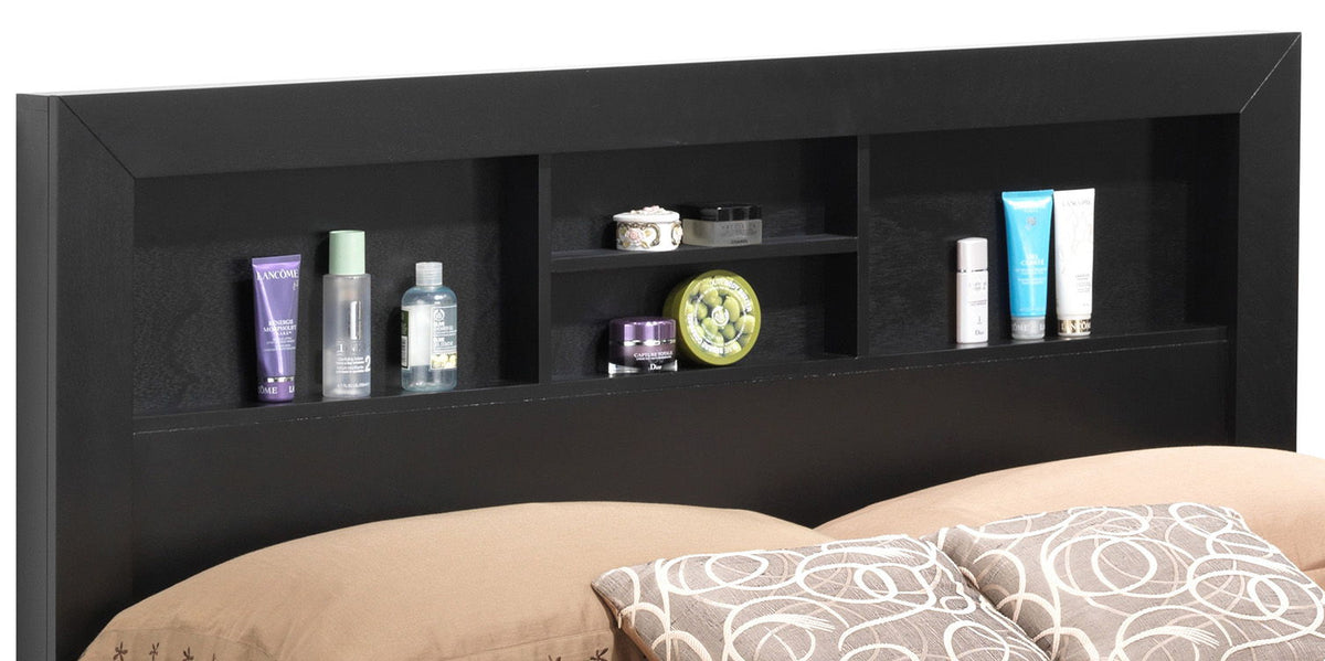 Transitional Storage Bed with Headboard Shelving - Multiple Colors