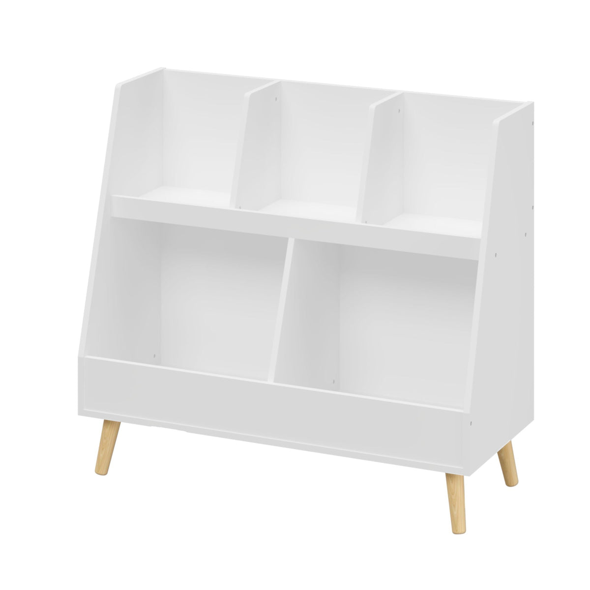Kids Bookshelf and Toy Organizer with 5 Cubbies - White