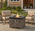 32-Inch Outdoor Fire Pit Table with Lava Rocks - Black Stone Look