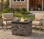 32-Inch Outdoor Fire Pit Table with Lava Rocks - Black Stone Look