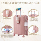 Spinner Wheel Luggage Set with USB Port and Holders - Pink, Black, Green