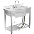 Stainless Steel Outdoor Utility Sink with Workbench & 360° Faucet - Silver