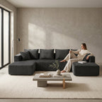 132.1 Inch U-Shaped Corduroy Modular Sectional Sofa - Gray
