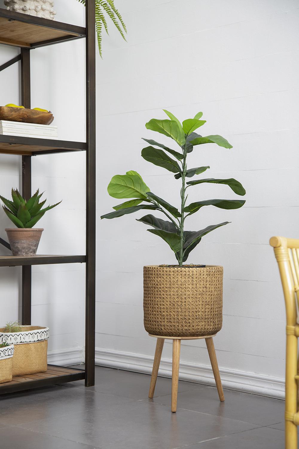 35" Artificial Fiddle-Leaf Fig Potted Plant with Realistic Green Leaves - Green
