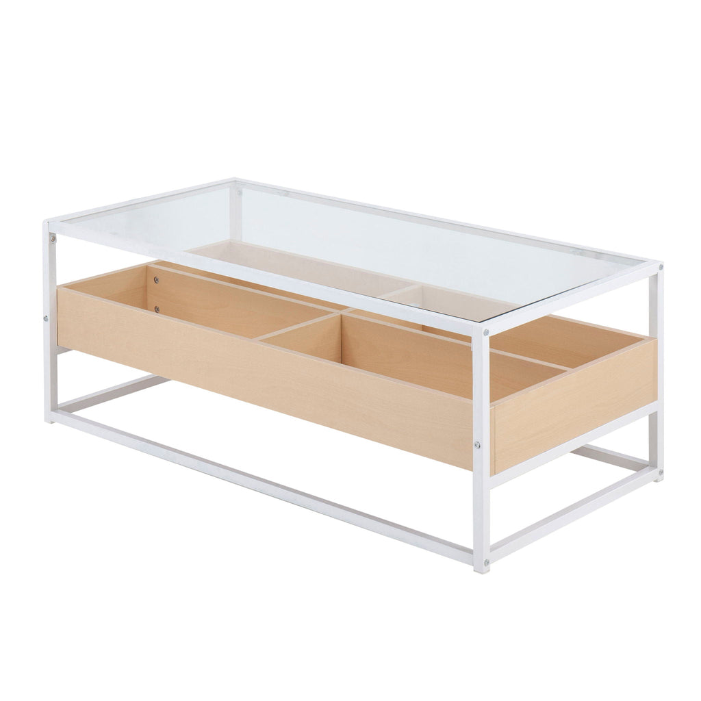 Contemporary Coffee Table with Tempered Glass Top - Beige or Dark Brown