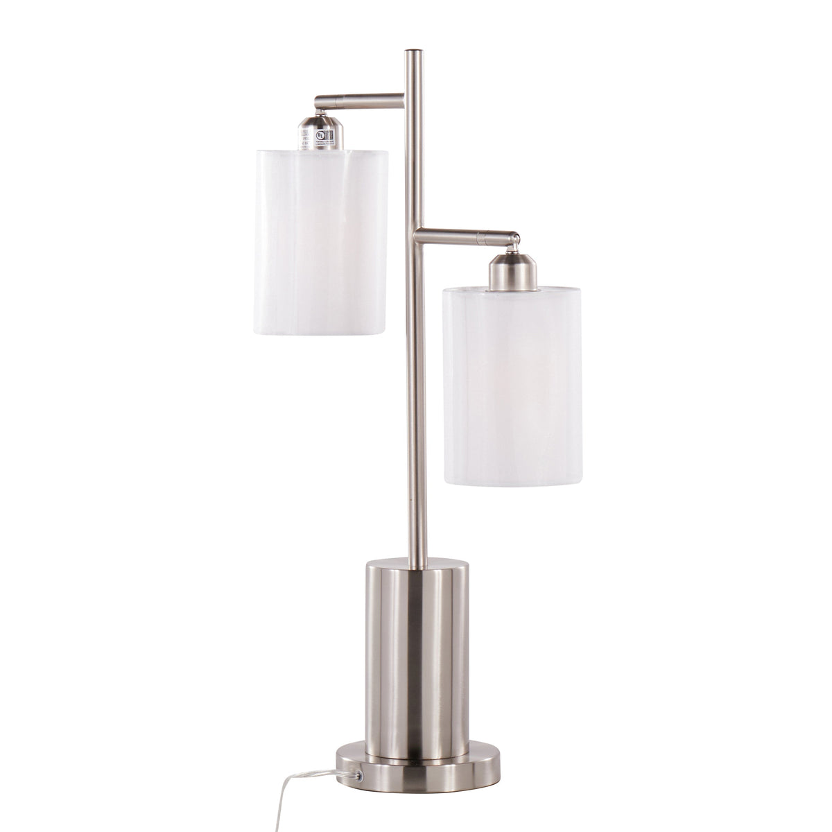 Cannes Contemporary Table Lamp with Adjustable LED Lighting - Nickel/White