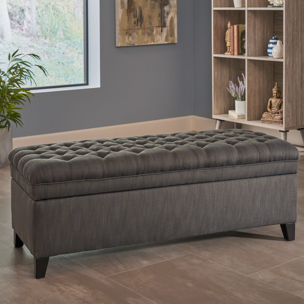 Gray Fabric Storage Ottoman Bench with Hidden Storage - Juliana