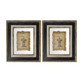 Framed Antiqued Sculpture Print with Wood Frame - Light Brown