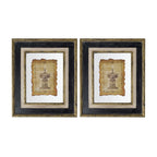 Framed Antiqued Sculpture Print with Wood Frame - Light Brown