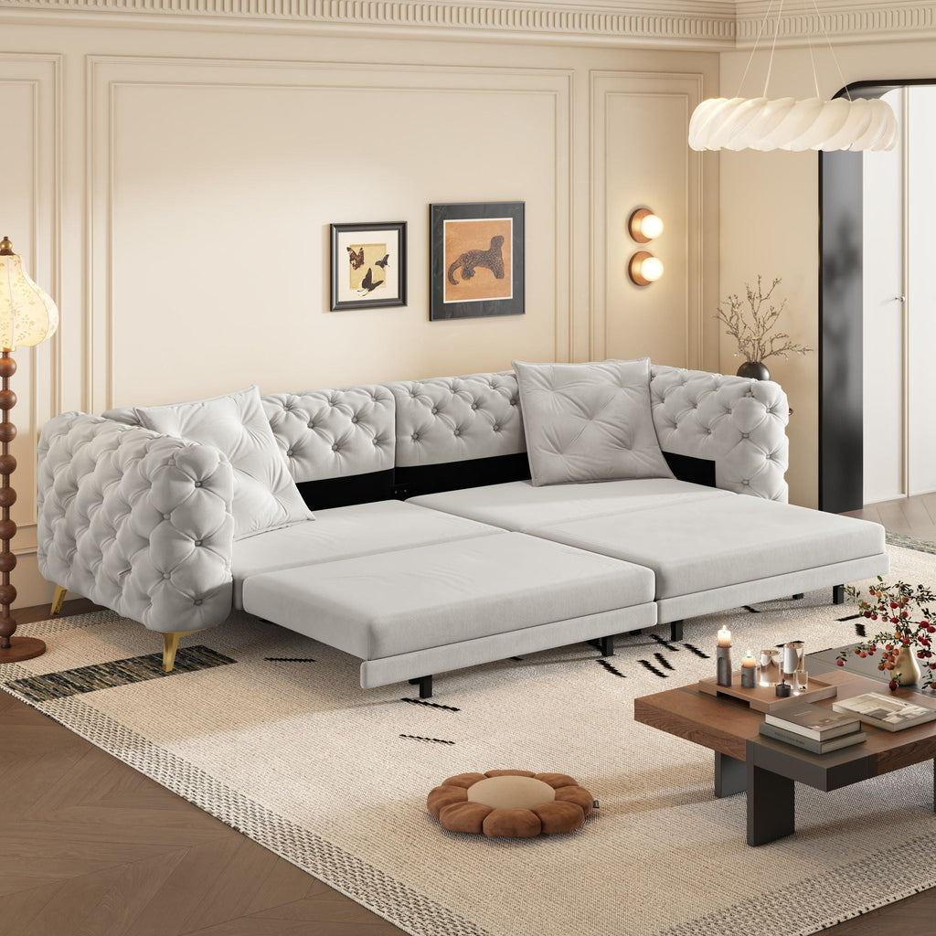 3-In-1 Convertible Sleeper Sofa Set with Deep Seat & Movable Ottoman - White, Beige, Gray