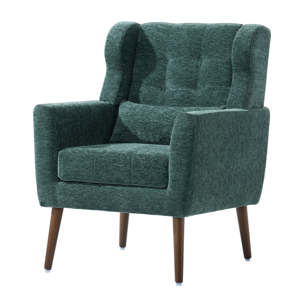 Modern Upholstered Arm Chair with Solid Wood Legs and Pillow - Multiple Colors