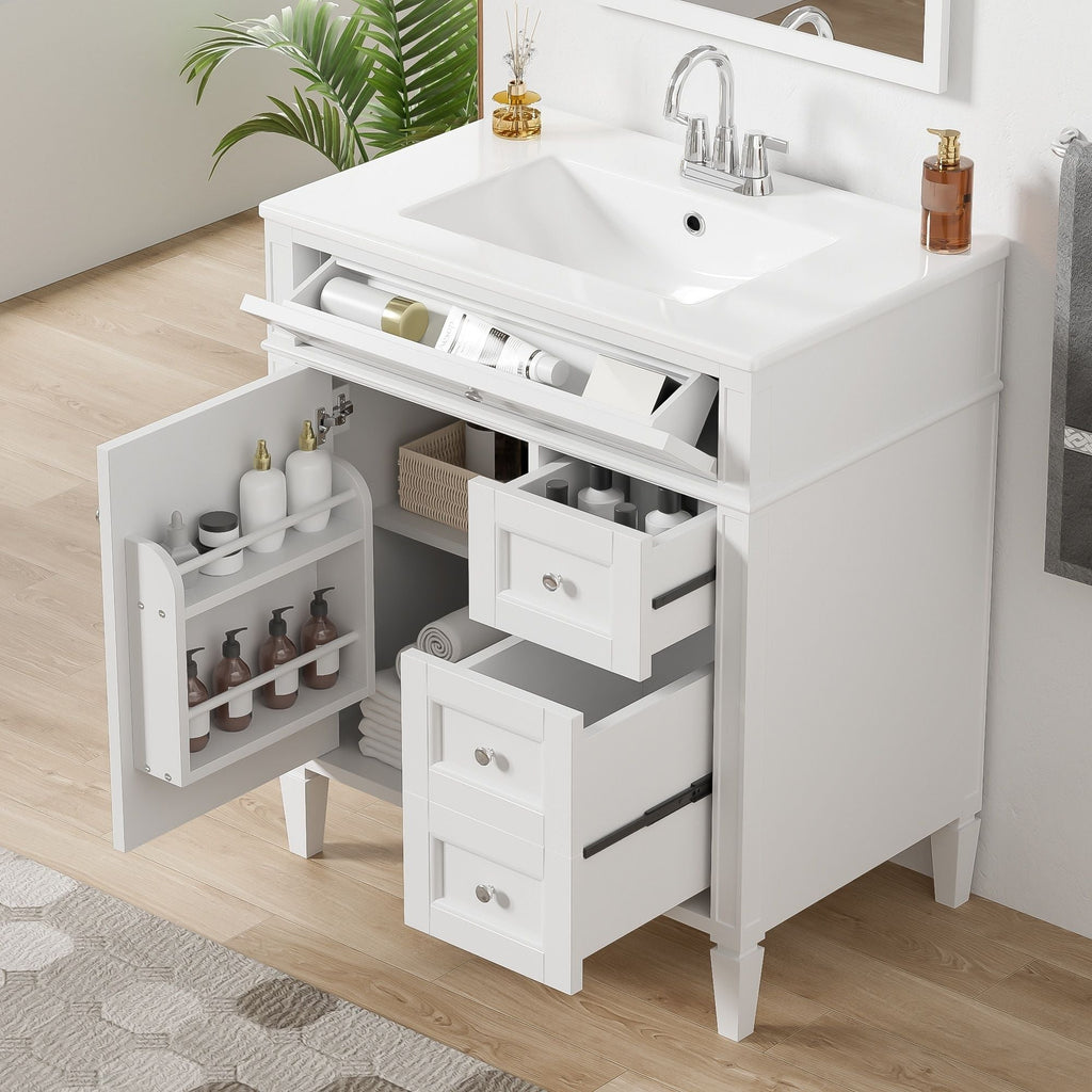 Bathroom Vanity with Ceramic Top Sink and Storage Drawers - Multiple Colors