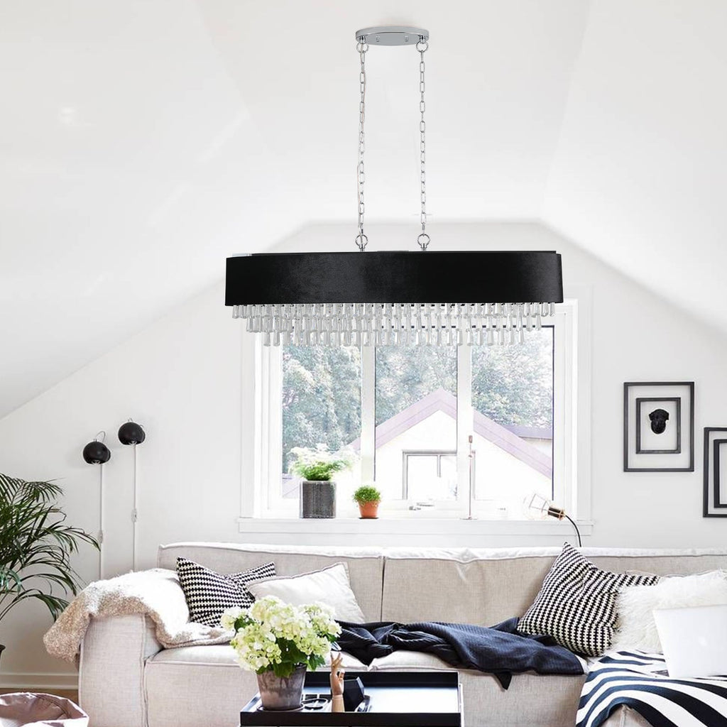 39" Modern Crystal Chandelier with Black Velvet Shade