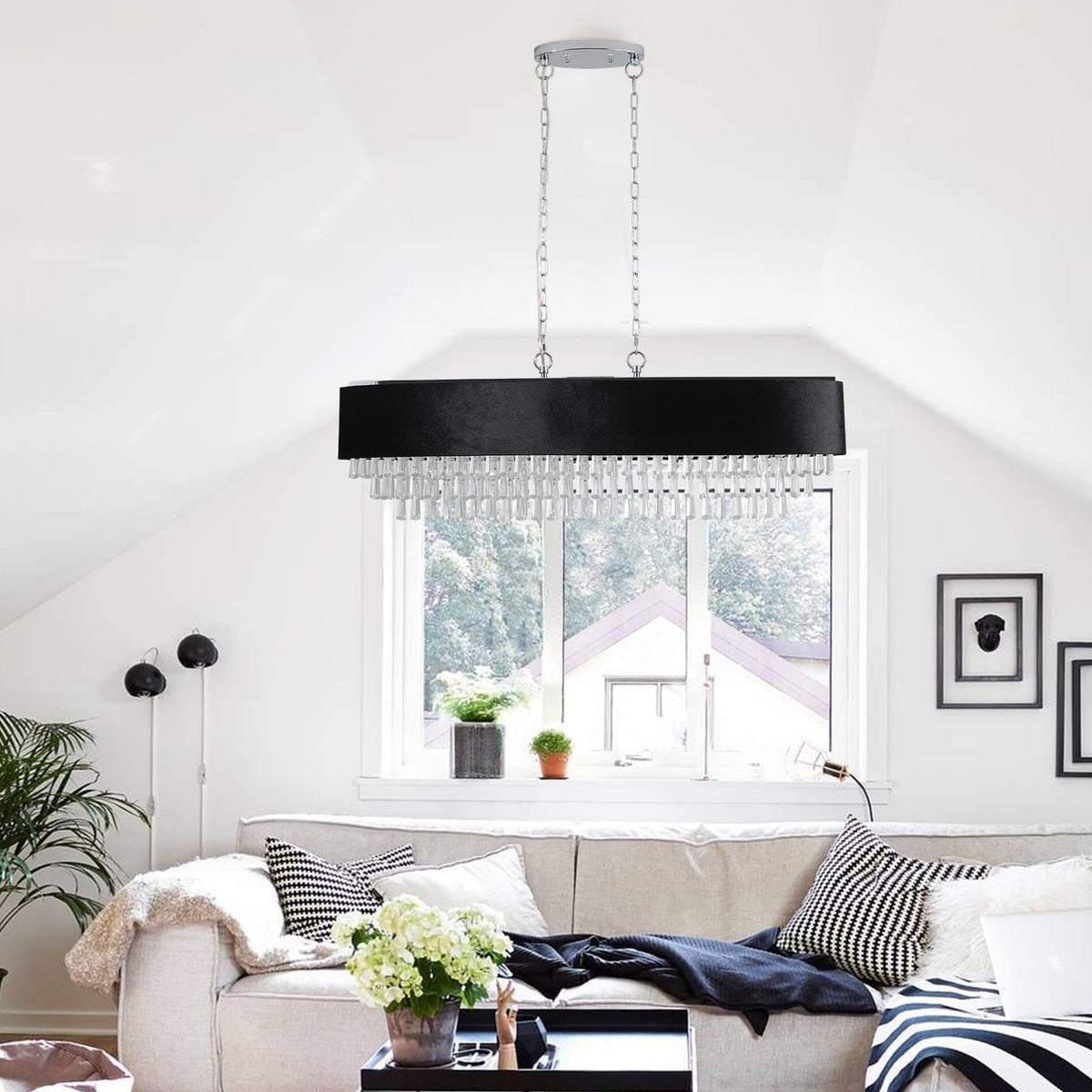 39" Modern Crystal Chandelier with Black Velvet Shade